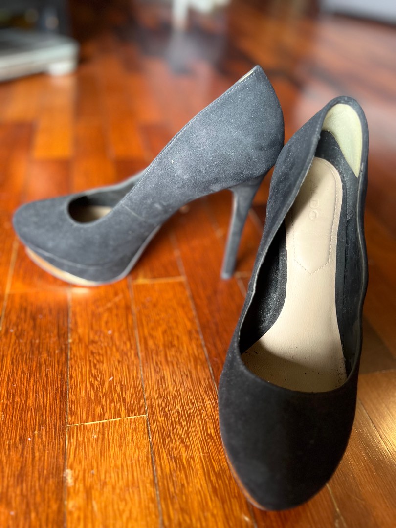 Aldo Black Gold Suede Heels Women s Fashion Footwear Heels on