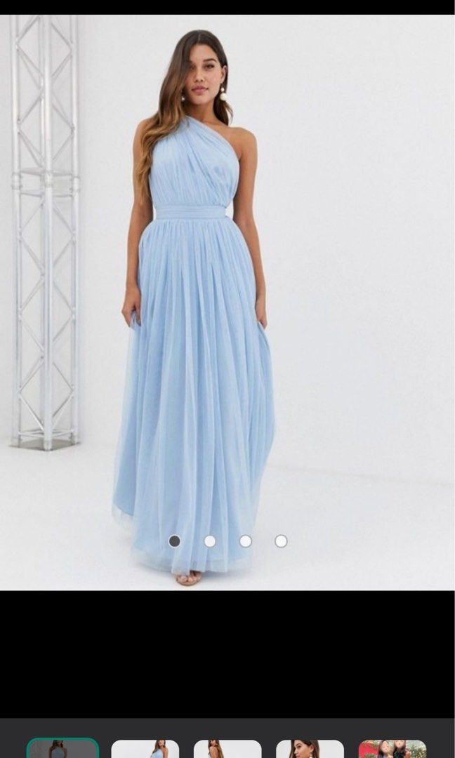 ASOS DESIGN ONE SHOULDER TULLE MAXI DRESS IN BLUE, Women's Fashion, Dresses  & Sets, Evening dresses & gowns on Carousell