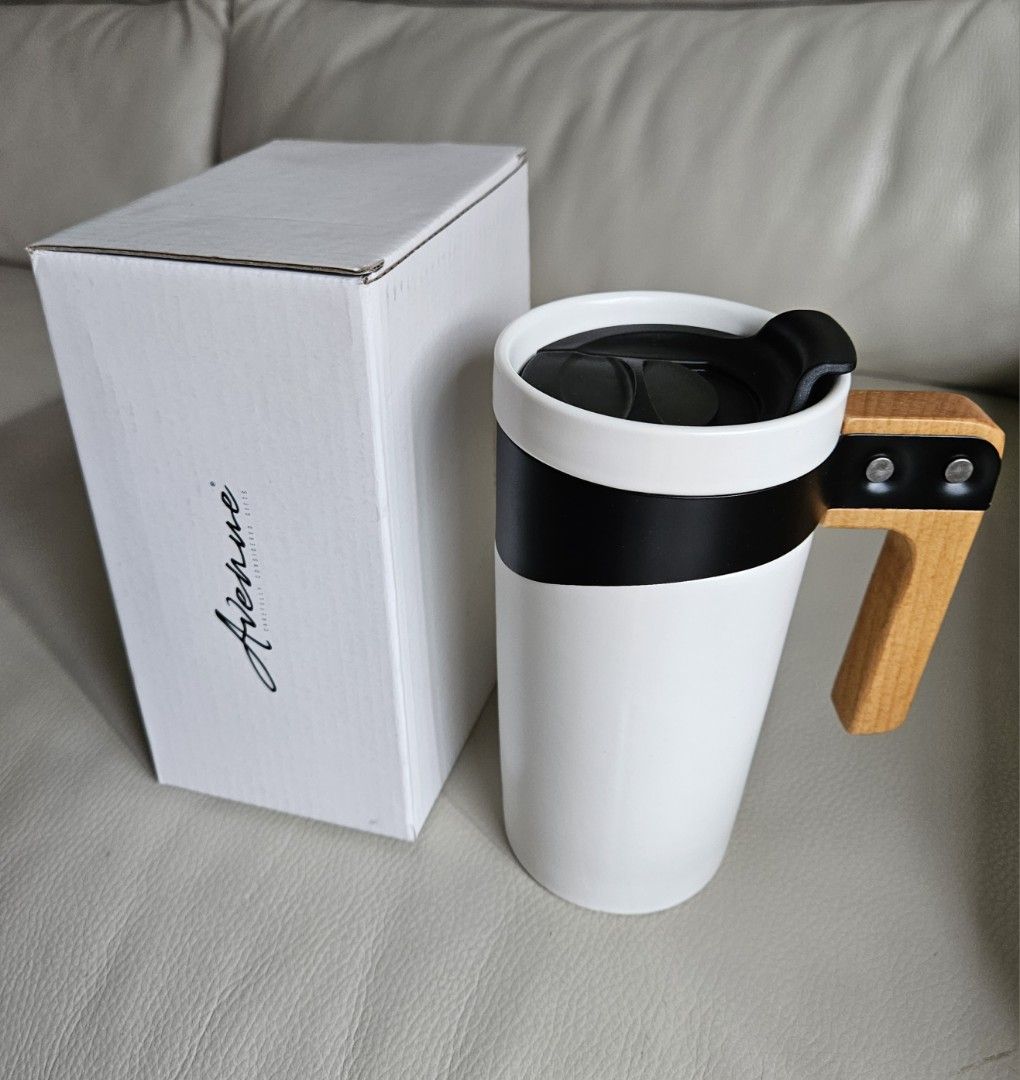 Ello Ceramic Travel Mug Wooden Handle Coffee-Tea -Water Mug Tea