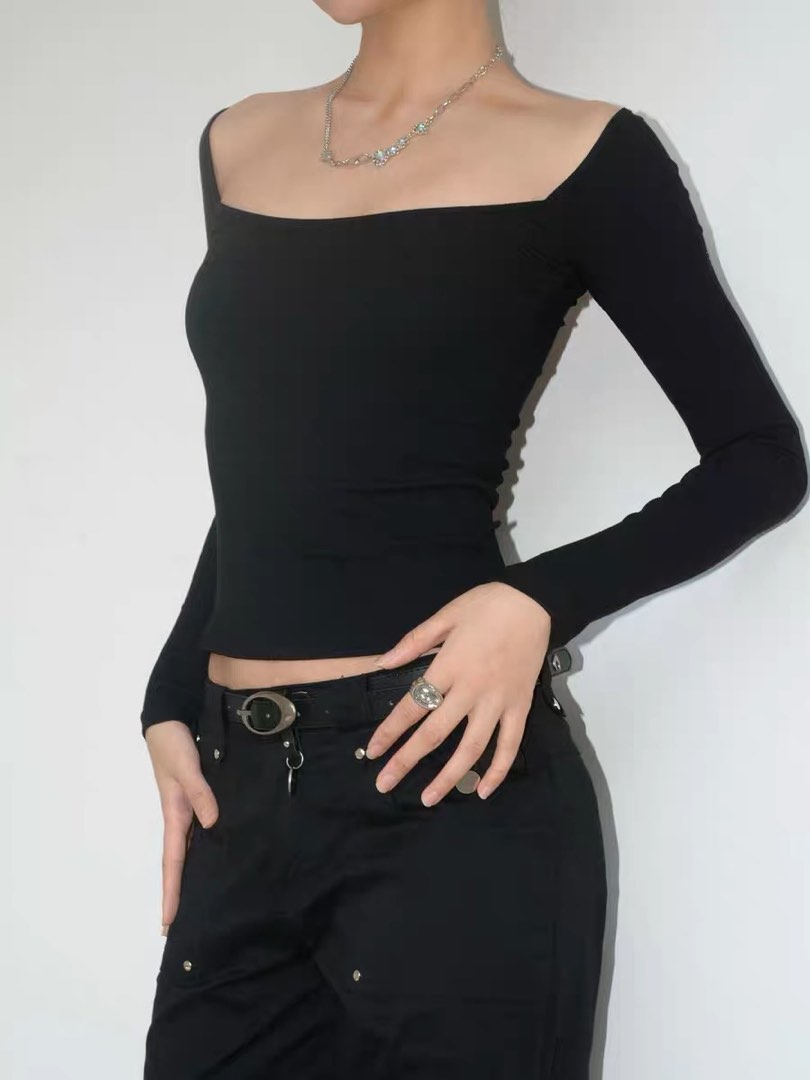 Black Off Shoulder Top, Women's Fashion, Tops, Longsleeves on Carousell