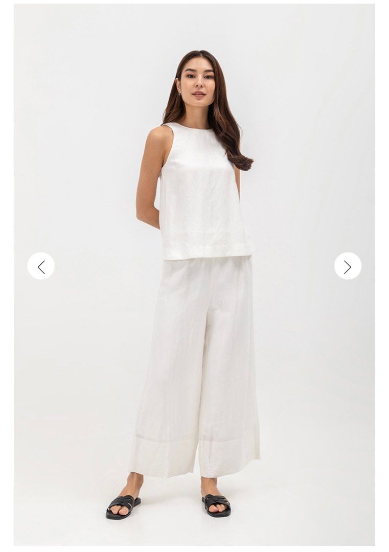 HARPER ELASTIC WAISTBAND WIDE LEG LINEN PANTS