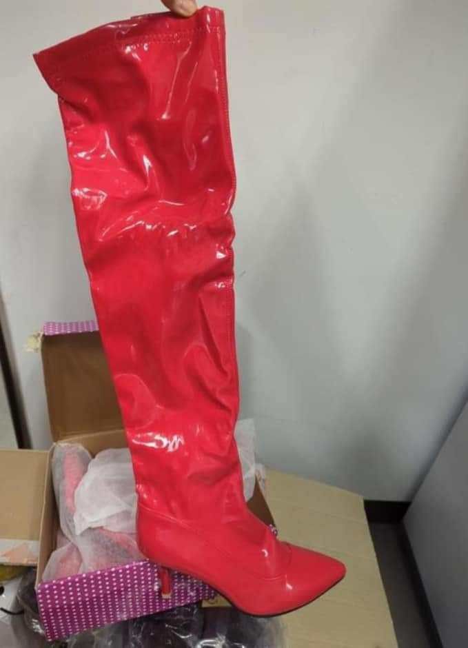 Red pvc clearance knee high boots