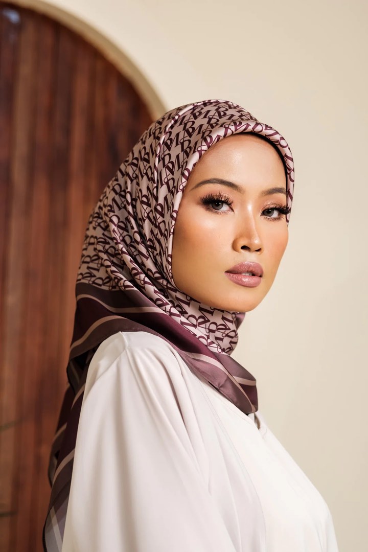 DUCK MONOGRAM SATIN SILK SHAWL IN ECLAIR, Women's Fashion, Muslimah  Fashion, Hijabs on Carousell