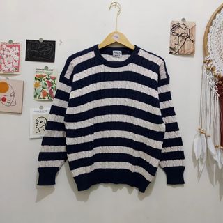 Cable stripes knit knitwear Sweater rajut kepang unisex salur lidi oversize outer outerwear top not uniqlo zara hnm bershka