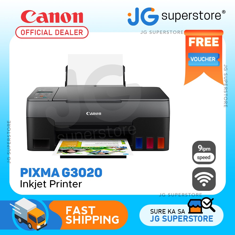 Canon PIXMA G3020 3in1 Refillable Inkjet Printer with Print, Scan and