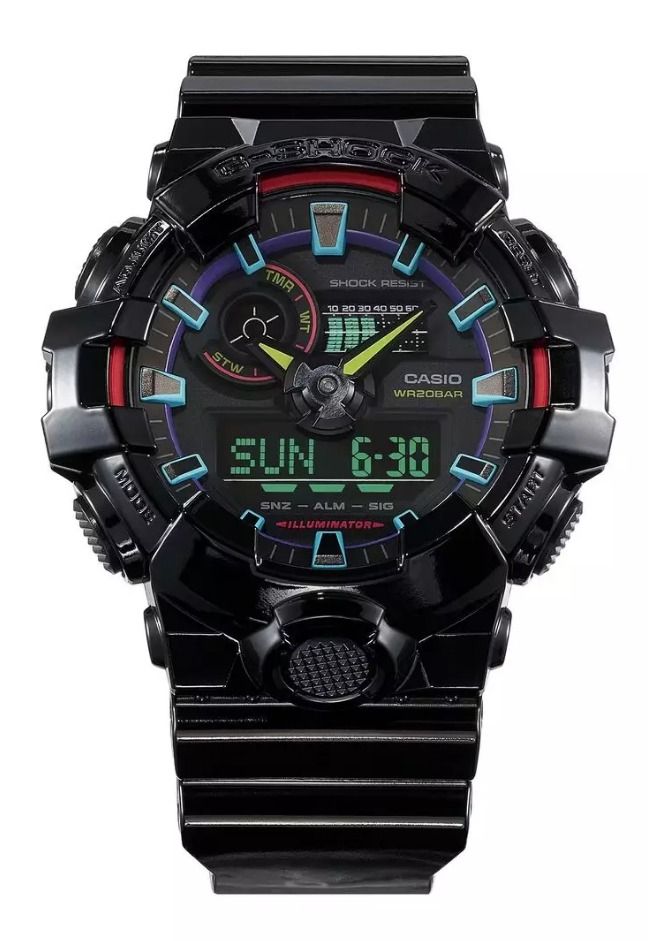 Casio G-Shock GA-700RGB-1A Virtual Rainbow Gamer Black Resin Analog ...