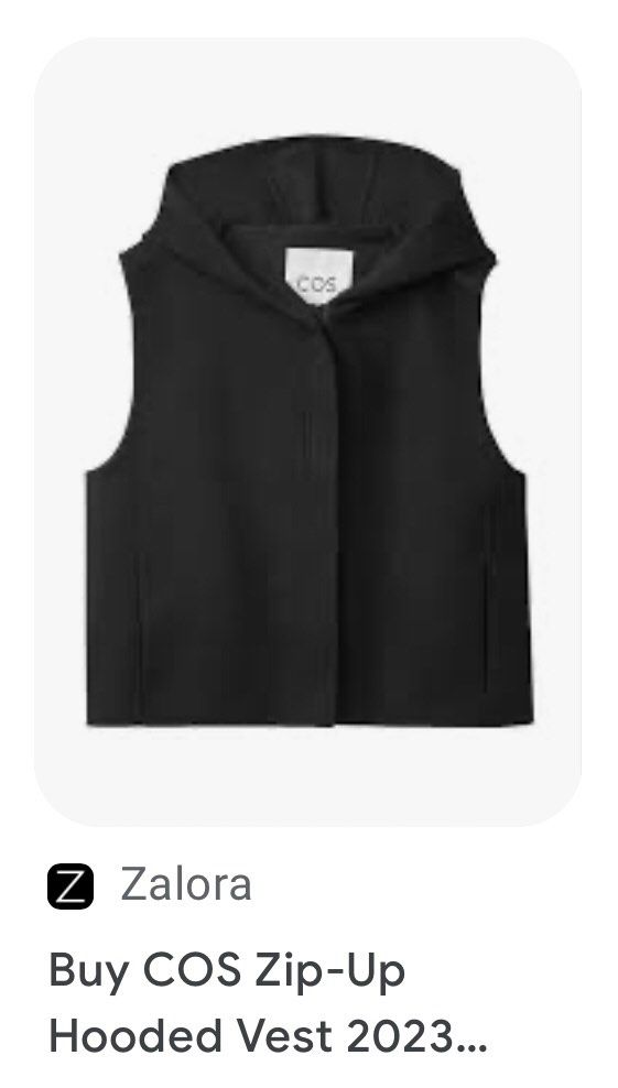 COS Zip-Up Hooded Vest (Category: Sleeveless) located in Bulacan. Submitted by millevlrd_ (Listing ID 1254521284, Image 2). Description: Size: International XS/S Color: Black Original Price: 6,500 Selling for 6,000 only With Tags .