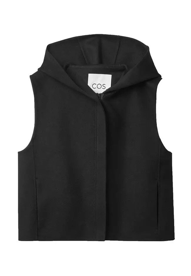 COS Zip-Up Hooded Vest (Category: Sleeveless) located in Bulacan. Submitted by millevlrd_ (Listing ID 1254521284, Image 1). Description: Size: International XS/S Color: Black Original Price: 6,500 Selling for 6,000 only With Tags .