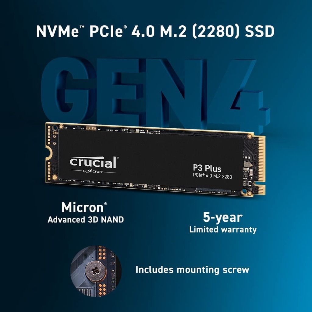 Crucial P3 Plus PCIe 4.0 3D NAND NVMe M.2 SSD 500GB 1TB 2TB