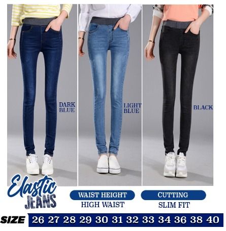 Blue High Waist Elastic Stretch Mid Rise Skinny Jeans For Women