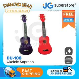 Diamond Head Soprano Ukulele 4 String Guitar with Easy to Play 3 Chord Chart High Gloss Finish (Red, Purple) (DU-102, DU-108) | JG Superstore