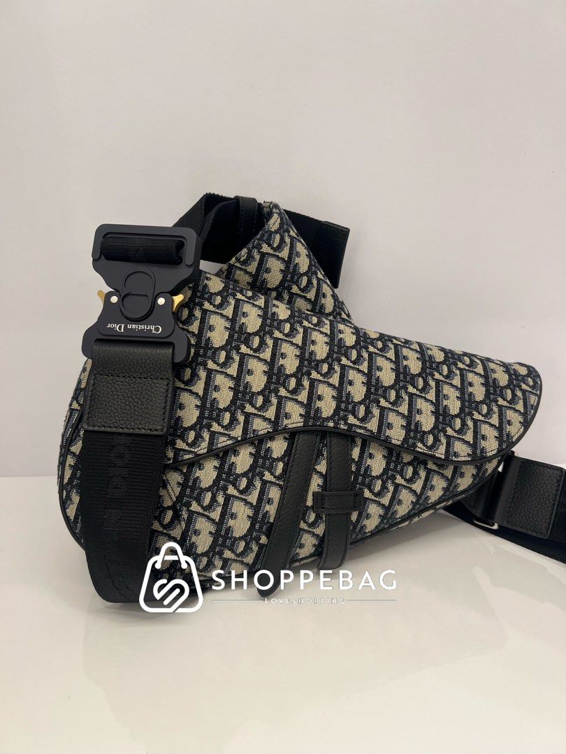 Dior Men Saddle Bag Beige and Black Dior Oblique Jacquard
