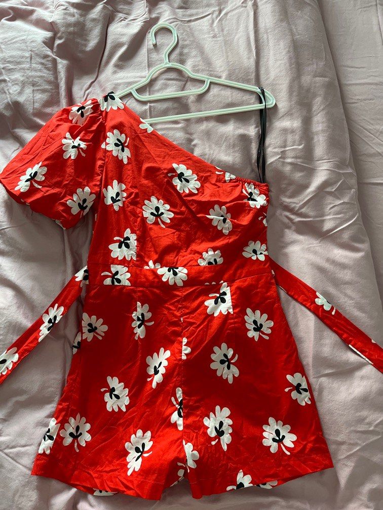 Dressing Paula One Shoulder Floral Cotton Poplin Jumpsuit