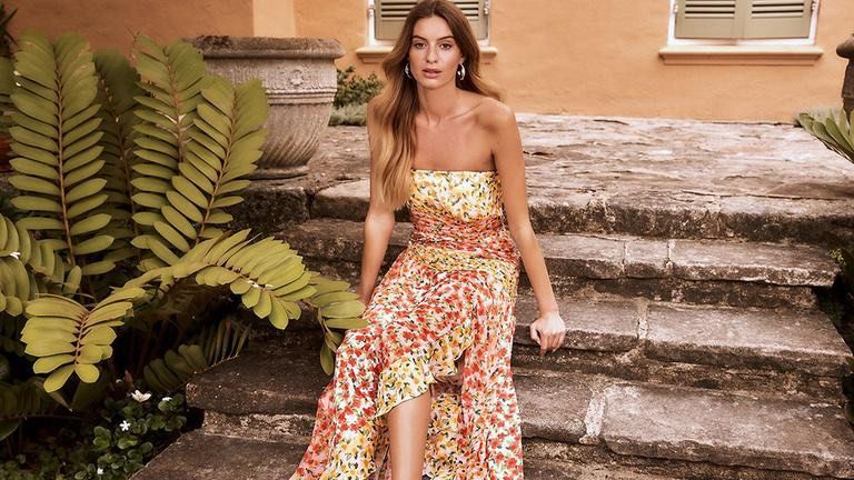 chinese dress ladies Floral-Embroidered Tiered Maxi Dress Dusty Orchid / L