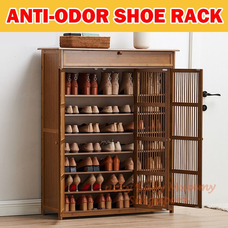 FREE DELIVERY] Anti-Odor Bamboo Minimalist Shoe Cabinet, Large