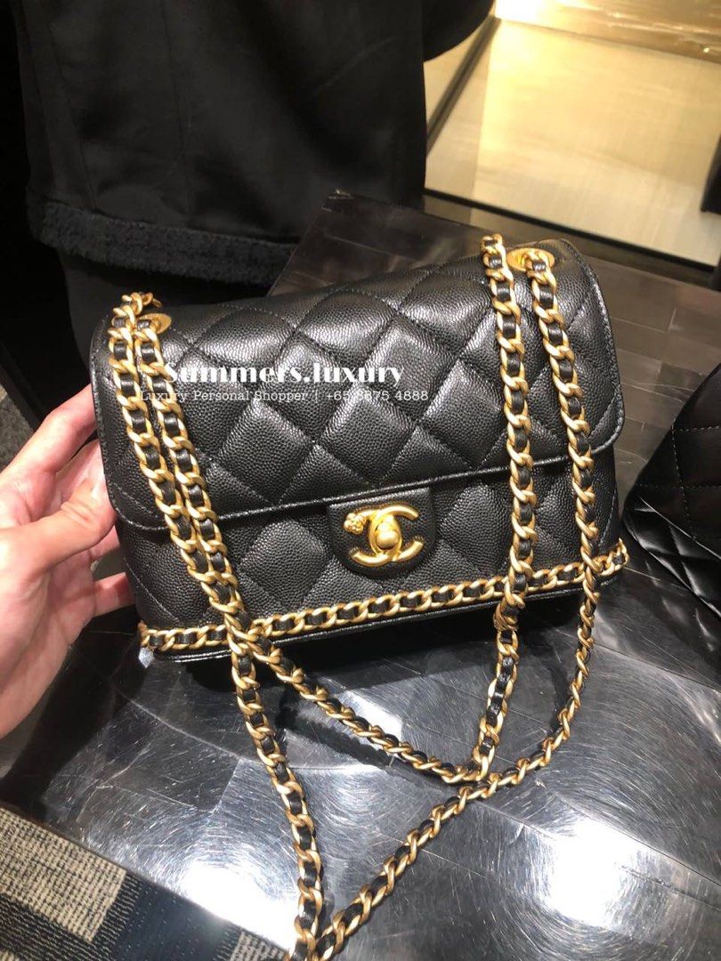 🚫FULL AMT🚫 23K Chanel Mini Bottom Chain Flap Bag *IN CAVIAR*