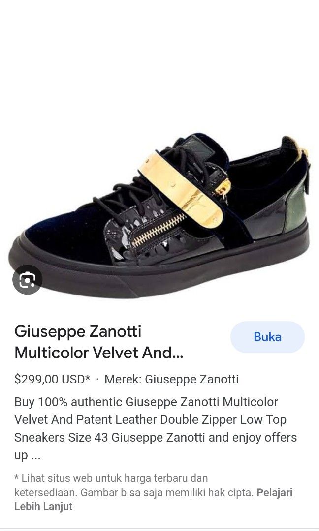 Giuseppe zanotti velvet low size 45, Fesyen Pria, Sepatu