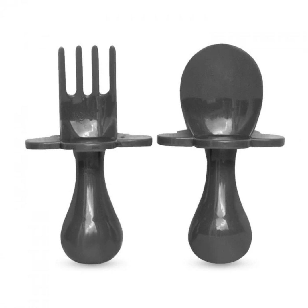 Nooli Baby and Toddler First Self-Feeding Utensils, Gray