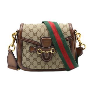 GUCCI Beige/Brown GG Canvas and Leather Lady Web Flap Crossbody Bag