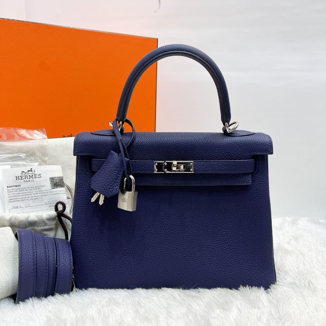 tas handbag Hermes Birkin 25 Hss Chevre GHW #U Blue Celese / Gold