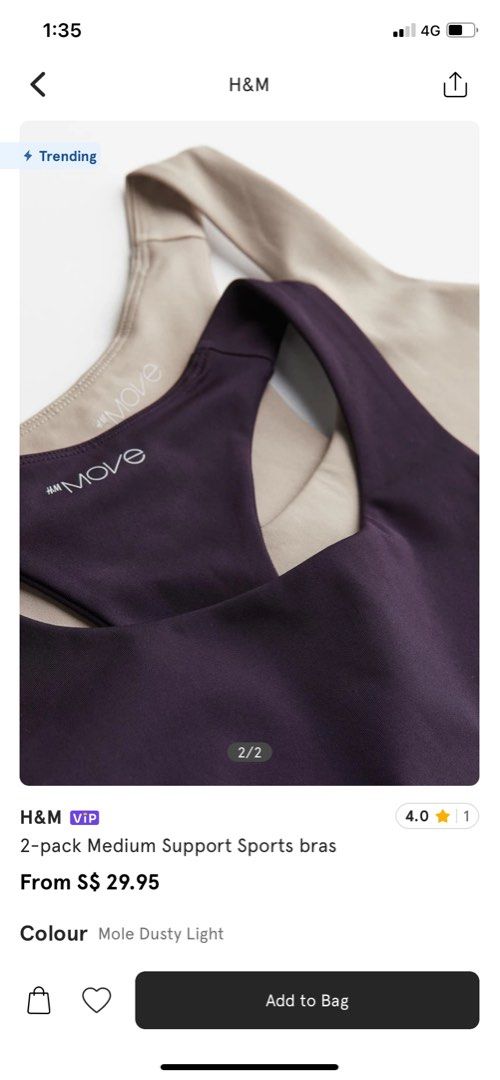 H&M Medium Support Sports Bra (2-pack), Women's Fashion, Activewear on  Carousell