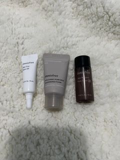 innisfree sample bija cica balm, pore toner, pore cleansing foam