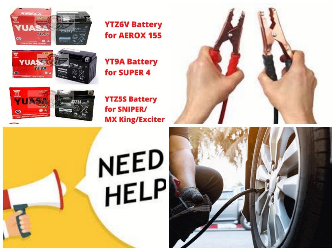 Bike battery replacement Yuasa Jumpstart Jump start Tyre patching Aerox Nmax Xmax R15 R15M Sniper Xsr Honda Adv PCX GSR 400 Super 4 CB400 Spark X1R LC135 MT15 FZ16 FZ150 MT03 R3 GSXR150 CBR150 CB150R ...