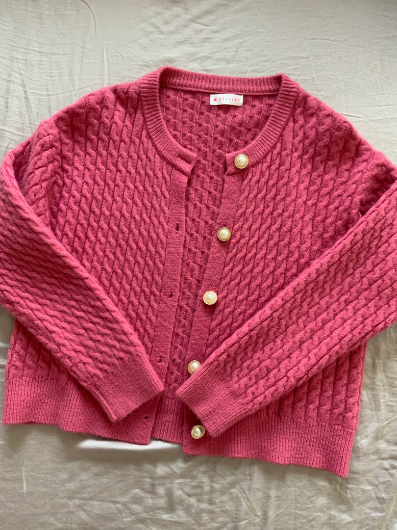 Knitted Cardigan hot pink korean style Women s Fashion Coats