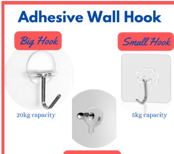All-Purpose Large Adhesive Hooks, 10-Pack 37 lb(Max) Removable Wall Hooks for Hanging, Large Waterproof Stick on Hooks for Organization, Size: 6