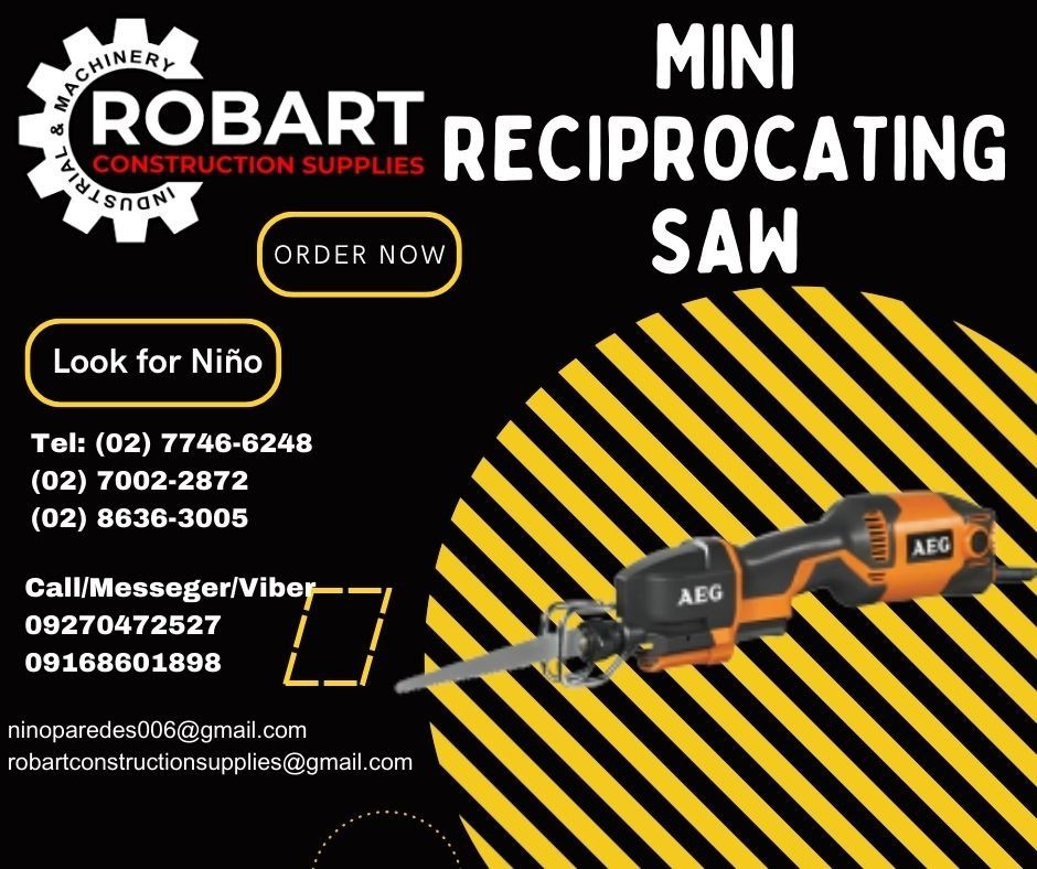 MINI RECIPROCATING SAW (Category: Construction Tools & Equipment) located in Manila. Submitted by ninoparede24925 (Listing ID 1254536370, Image 1). Description: MINI RECIPROCATING SAW 400W 0 - 3,500 RPM - - FOR INQUIRES: 𝓟𝓵𝓮𝓪𝓼𝓮 𝓬𝓪𝓵𝓵 :09270472527 09168601898 Look for:Niño Paredes Tel: (02) 7746-6248 (02) 7002-2872 (02) 8636-3005 ninoparedes006@gmail.com robartconstructionsupplies@gmai.com 𝑴𝒂𝒏𝒊𝒍𝒂 𝑶𝒇𝒇𝒊𝒄𝒆: 1405 𝒀𝒖𝒔𝒆𝒄𝒐 𝒔𝒕