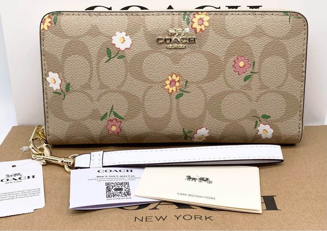 Coach Bags | Nwtcoach Canvas Signature Snap Zip Wallet Nostagic Ditsy Print Ch477 | Color: Tan | Size: Os | Yogi_Mom's Closet