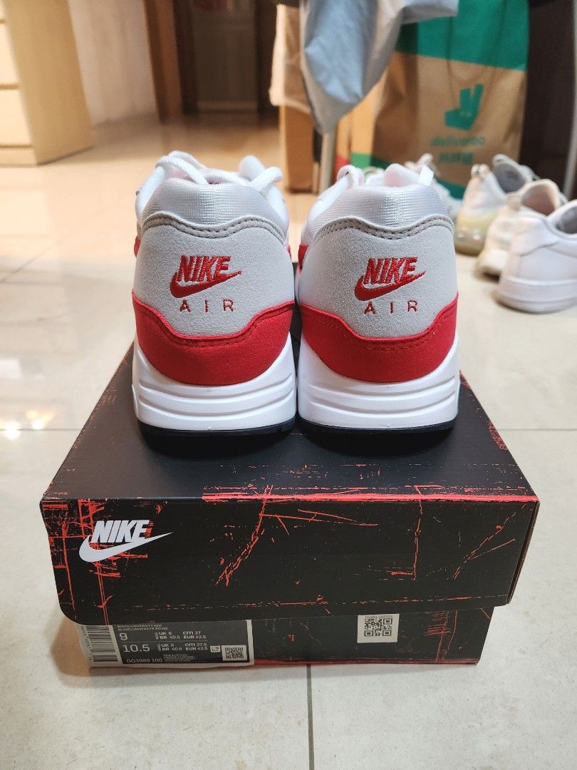Nike Air Max 1 86 OG Men US 9 white university red DQ3989 100