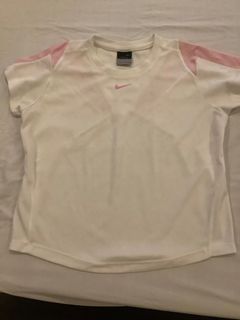 Nike girls dri fit short sleeve pink and white top