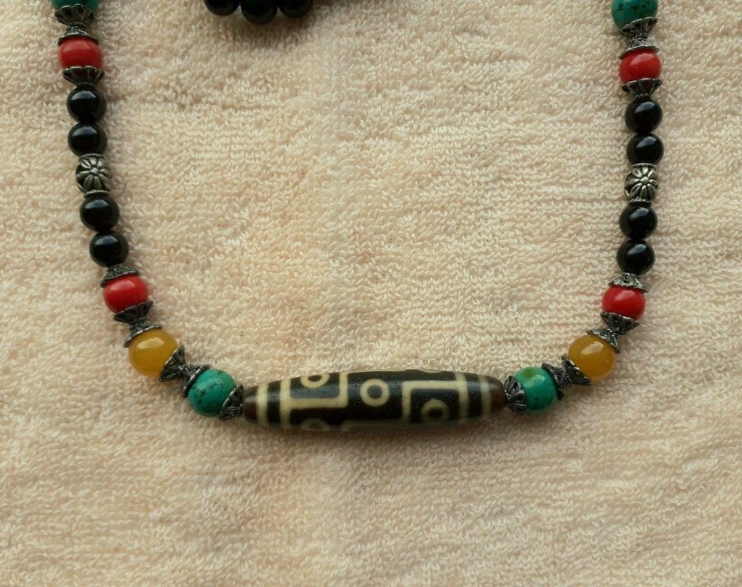 Nine 9 eyed heaven earth dzi beads gemstone necklace 九眼天珠天地