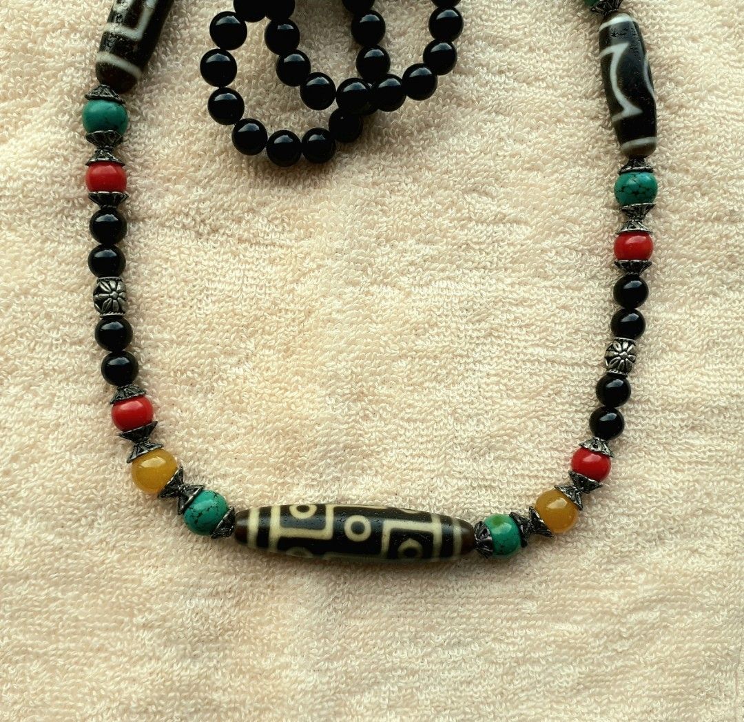 Nine 9 eyed heaven earth dzi beads gemstone necklace 九眼天珠天地