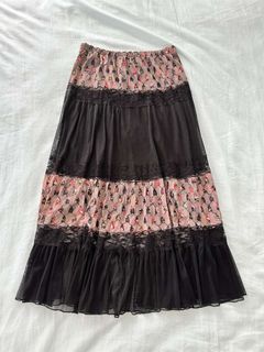OHANA HI Black Floral Lace Long Skirt