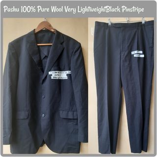 Pashu Men's Black Pinstripe  Terno Suit tuxedopes black