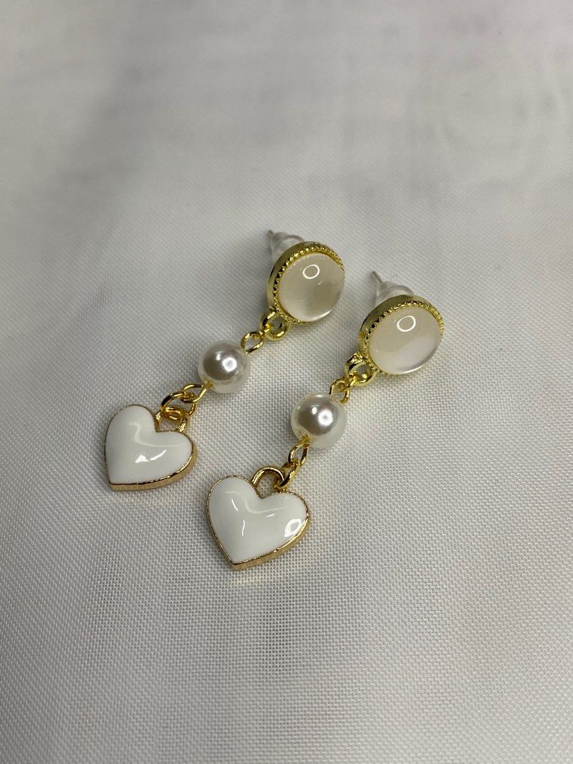 White heart earrings clearance