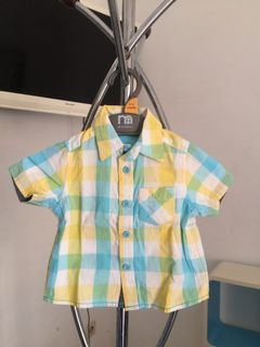 Penawaran Terbatas MOTHERCARE Kemeja bayi Kotak-Kotak Biru Kuning Size 3-6 Bulan Excellent Condition NETT NO NEGO