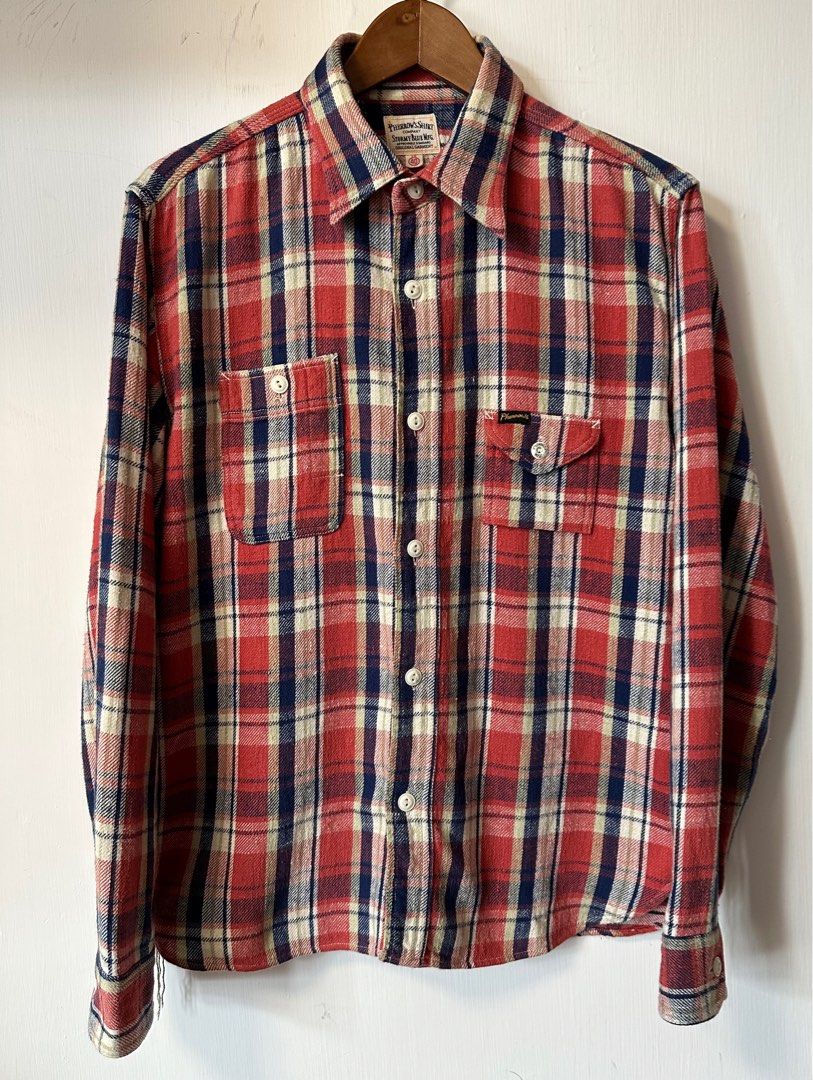 PHERROW'S - 750WS FLANNEL CHECK SHIRT-RED紅藍系格紋, 男裝, 上身及