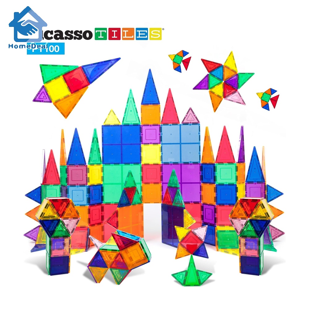 PicassoTiles 100 Piece Set 100Pcs Magnet Building Tiles Clear