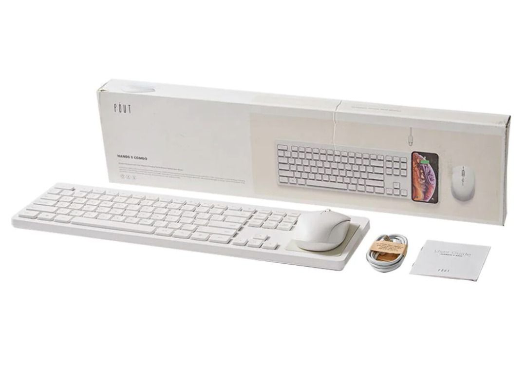Pout Hands 5 Combo Charging Pad/Keyboard/Wireless Mouse Set (Item Code 592) (Category: Computer Keyboard) located in Marikina City. Submitted by skowshop (Listing ID 1254545073, Image 1). Description: About this item: Pout Hands 5 Combo Charging Pad/Keyboard/Mouse - White is the smartest combo containing 2.4GHz Wireless keyboard with fast wireless charging pad (5W / 7.5W / 10W output) and Qi Wireless Charging ultra-fast 2.4Ghz Wireless Optical Si