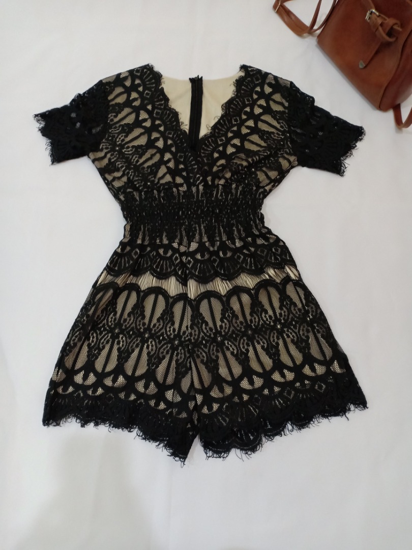 Black lace shorts romper top