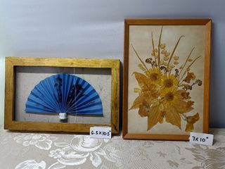 Real flower Art and Japanese Fan in solid wood Frame 375 each *Y154