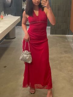 Red maxi formal dress with diamanté