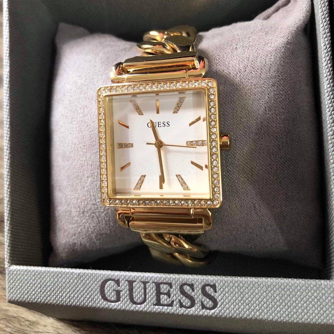 RESTOCK ORIGINAL GUESS VANITY CRYSTAL SILVER DIAL GOLD STEEL