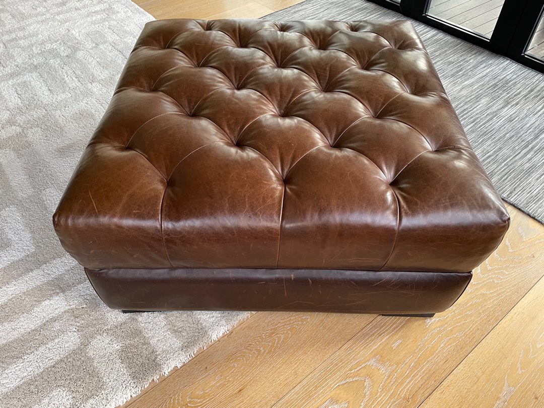 Restoration hardware store leather ottoman
