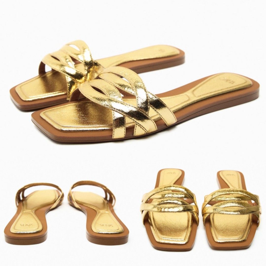 Sandal ZARA Metallic Slippers Flat Shoes