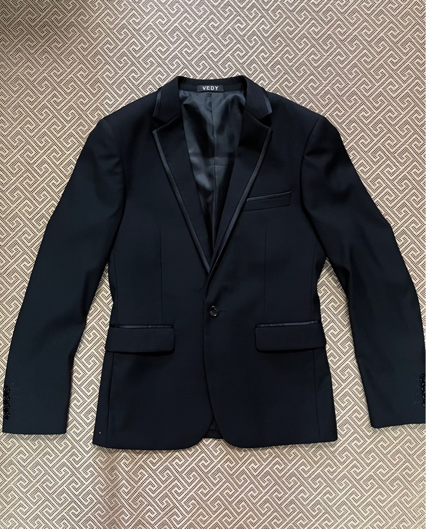 Men's Black  Button Closure One Chest Pocket Jacket