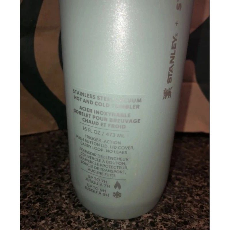 STARBUCKS X STANLEY Mint Green Stainless Steel Vacuum Hot and Cold Tumbler 16oz (Category: Water Bottles & Tumblers) located in Quezon City. Submitted by bloodywatchers (Listing ID 1254457970, Image 3). Description: 2950php each. Only 1 stock available. New with SKU. Bought and shipped from US. Will be shipped with care. BDO BPI GCash payment only. Pick up in Novaliches QC..